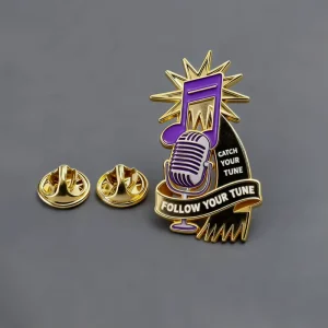 Custom Gold Plated Soft Enamel 3D Butterfly Backs Logo Fashion Rock Musical Band Note Brooch Pin Badge Metal Music Enamel Pin