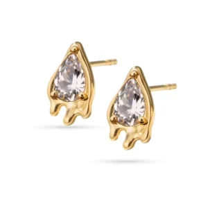 Custom Gold Plated Water Drop Crystal Stud Earrings Unique Drip Design Fashion Jewelry OEM ODM Earrings for Women