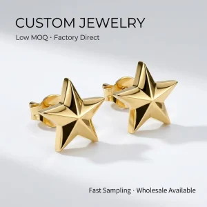 Custom Gold-plated Stainless Steel Star Stud Earrings Minimalist Geometric Five-pointed Star Jewelry for Women OEM