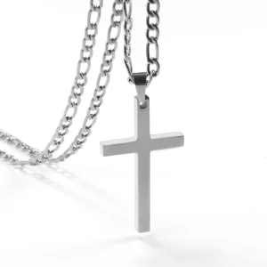 Custom High Quality Stainless Steel 18K Gold Plated Cross Charm Necklace Figaro Chain Jewelry
