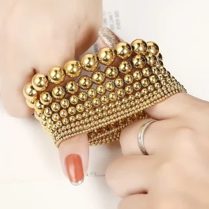 Custom High Quality Women’s Beaded Bracelet PVD 18K Plating Waterproof Non Tarnish Stainless Steel Fashionable Bangles