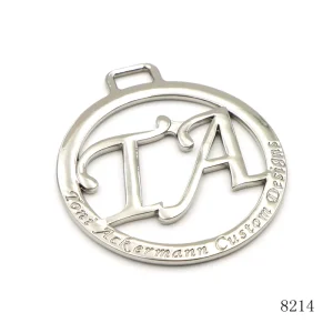 Custom Hollow Cutout Metal Logo Hang Tag Circular Monogram Zinc Alloy Hanging Charm for Handbags Leather Goods