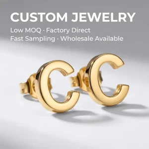Custom Initial Letter C Stud Earrings Gold Plated Stainless Steel Minimalist Alphabet Jewelry for Women Brand OEM
