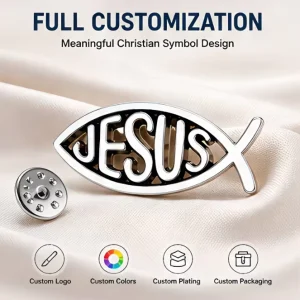 Custom Jesus Fish Pin Enamel Badge for Believers and Church