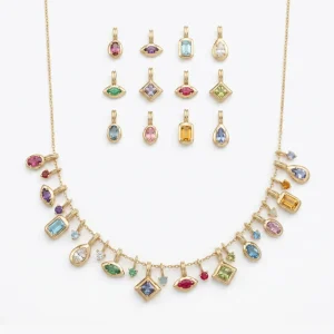 Custom Jewelry 316L Stainless Steel Birthstone Charm Necklace PVD Gold Waterproof Colorful Pendant Charms Jewelry