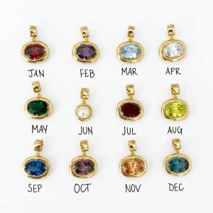Custom Jewelry 316L Stainless Steel PVD Gold Birthstone Charm Pendant Waterproof Gemstone Necklace Charms for Women OEM
