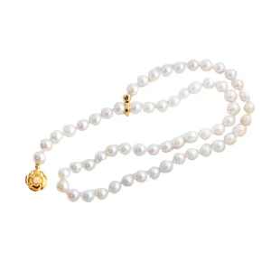 Custom Jewelry Camellia Flower Zircon Natural White Shell Pearl Sweater Chain 18K Gold Adjustable Long Necklace
