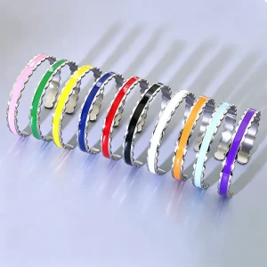Custom Jewelry Factory Fashion Bracelets & Bangles Stainless Steel Enamel Open Cuff Bangle Custom Logo Women Daily Jewelry