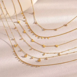 Custom Jewelry Fashion Zircon Charm Layered Necklaces PVD Gold Plated Beaded Hypoallergenic Stainless Steel Jewelry Set