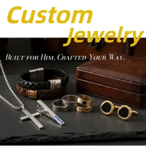 Custom Jewelry Manufacturer Design Logo Bracelet Necklace Rings Cufflinks Tie Clip