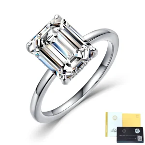 Custom Jewelry Manufacturers VVS GRA Certificate Emerald Cut 4ct Moissanite Four claw Solitaire Woman Fashion Ring Pvd Jewelry