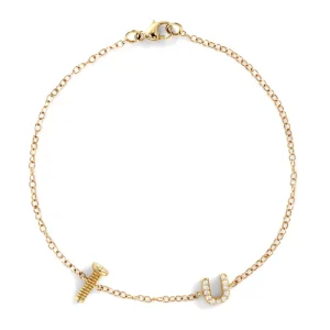 Custom Jewelry Recycled Sterling Silver 18k Gold Plated 925 Sterling Silver Screw and Letter U Bracelet Fashion for Women