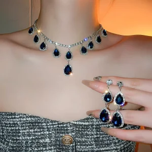 Custom Jewelry Set Crystal Stone Necklace and Earring Women Bridal Wedding Jewelry Set