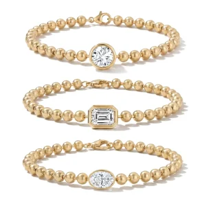 Custom Jewelry Stainless Steel Bead Bracelet With Round Oval Emerald Cut Cubic Zirconia Gold Plated Minimalist Bracelet