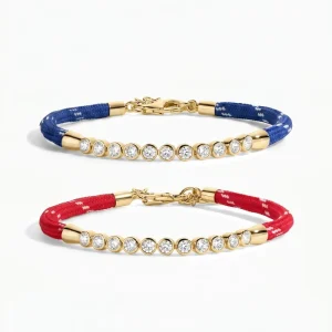 Custom Jewelry Stainless Steel CZ Rope Bracelet Waterproof Hypoallergenic PVD Gold Plated Crystal Cord Bracelet for Women
