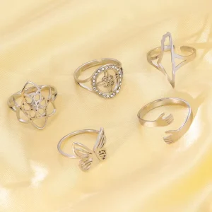 Custom Jewelry Trendy Fashion Rings Multi Layer Stackable Design Stainless Steel Zircon Natural Stone Rings for Young Ladies