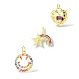 Custom Jewelry Zircon Charm Pendant Heart Rainbow Smile Star Gold Plated Colorful Pendant for Bracelet Necklace OEM ODM