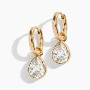 Custom Jewelry Zircon Crystal Hoop Earrings 316L Stainless Steel PVD Gold Plated Waterproof Drop Earrings