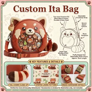 Custom Kawaii Raccoon Ita Bag Cute Animal Shape Crossbody Display Pin Bag for Anime Fans Comic Cons Cosplay Everyday Adventures