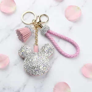 Custom Keychain with Rhinestone Crystal Bling Alloy Pendant Cute Fashion Jewelry Accessory