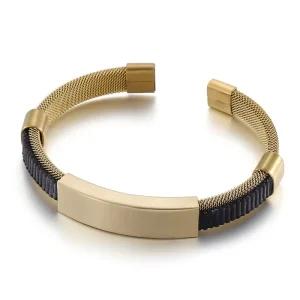 Custom LOGO 18K Gold Plated Vintage Open Cuff Stainless Steel 316L Men’s Bangles Jewelry
