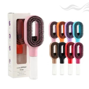 Custom LOGO 2 In 1 Refillable Mist Spray Detangling Brush One Click Anti Static Anti Frizz Massage Hair Brush For Frizzy Hair