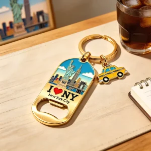 Custom LOGO Engraved New York City Keychain Hard Soft Enamel Metal Bottle Opener Key Chains With Taxi Charm for Souvenir Gifts