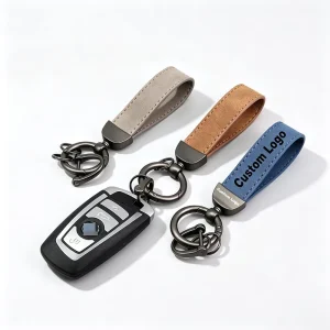 Custom LOGO Leather Car Key Holder with Gunmetal Clasp Minimalist Key Fob Strap for Business Men