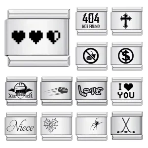 Custom Laser Engraving Cross Cat Heart Spider Italian Charm Link Fit 9mm Stainless Steel Bracelet DIY Making Jewelry
