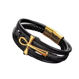 Custom Leather Bracelet for Men with Genuine Leather Stainless Steel Fashion Charm Jewelry