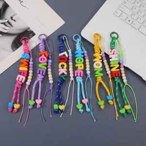 Custom Letter Beaded Keychain with Hand-Woven Cord and Colorful Beads for Purse and Backpack Decoration