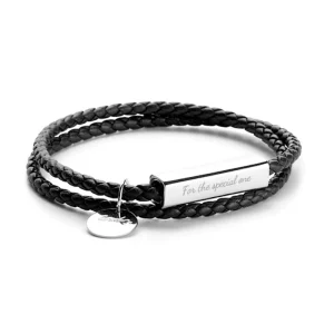 Custom Letter Engraved Logo Magnetic Clasp Stainless Steel Pendant Men’s Charm Bracelet Tiger Eye Beads Diamond Black Gun