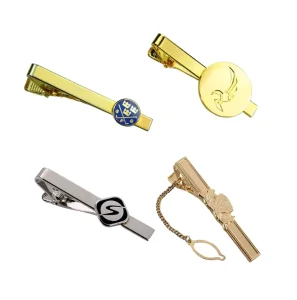 Custom LoGO Combo Pattern Tie Clip Set Suit Shirt Fashion Mens Metal Necktie Tie Pin Bar Clasp Clip With Chain