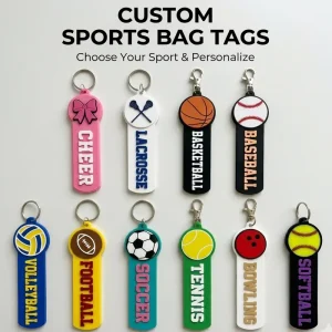Custom Logo 3D Embossed Soft Silicone Sports Bag Charms Tags Personalized Rubber Key Chain Key Ring Teams Sports PVC Keychains