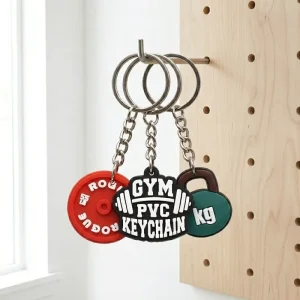 Custom Logo 3D Yoga Gym Sports Equipment PVC Keychain Sets Boxing Glove Fitness Kettlebell Barbell Bag Charms Rubber Key Chain
