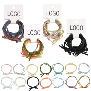 Custom Logo 6 Count Hair Ties Set with Personalized Header Card Private Label Elastic Hair Bands for Girls Women