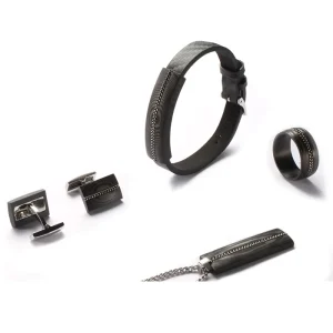 Custom Logo Black Carbon Fiber Men’s Jewelry Sets Wedding Engagement Bracelet Cufflinks Necklace