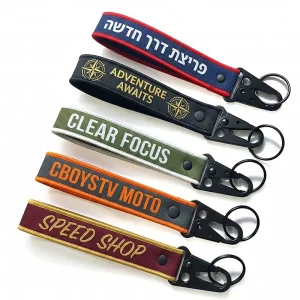 Custom Logo Brand 3D Embroidery Key Tag Customized Fabric Aviation Car Motorcycle Custom Loop Keychain Accessories