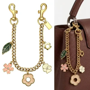 Custom Logo Bulk Enamel Flower Metal Chain Bag Charms Gold Silver Plated Floral Handbag Hanging Accessories