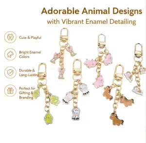Custom Logo Colorful Enamel Animal Keychain Gold Plated Zinc Alloy Dog Pig Horse Charm Key Ring Bag Pendant Cute Pet Lover Gift