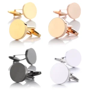 Custom Logo Cufflinks Stainless Steel Round Cufflink with Mirror Polish DIY Jewelry Making Luxury Men Cufflinks
