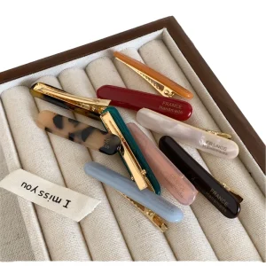 Custom Logo Design Fashion Tortoiseshell Hair Clip Travel Vintage Korean Cellulose Acetate Hairpins for Girls