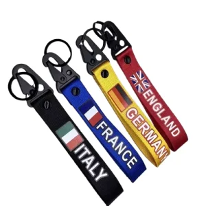 Custom Logo Durable Zinc Alloy Flat Keychain Carabiner Customized Color Thermal Transfer Printed Fabric