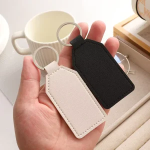 Custom Logo Eco friendly Light Luxury Rectangular PU Leather Personalized Zinc Alloy Metal Car Keychain