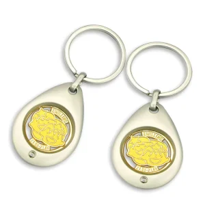 Custom Logo Enamel Token Coin Holder Keyring Metal Gold Silver Double Plating Supermarket Shopping Cart Trolley Coin Keychain