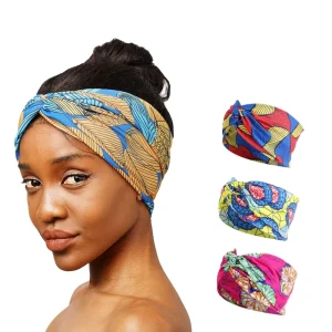 Custom Logo Hair Accessories African Pattern Twist Turban Headband Boho Lady Bandeau Wide Hair Band for Women