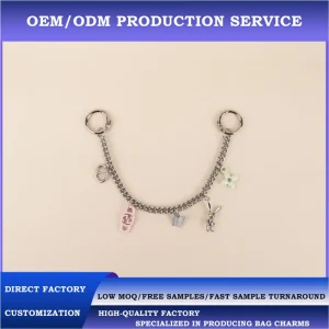 Custom Logo Heart Flower Metal Bag Charm Chain OEM ODM Personalized Purse Handbag Accessory Chain Promo Gift