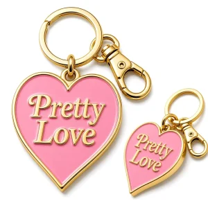 Custom Logo Heart Shape Metal Keychain Personalized Pink Enamel Keyring Gold Plated Fashion Bag Charm Promotional Gift