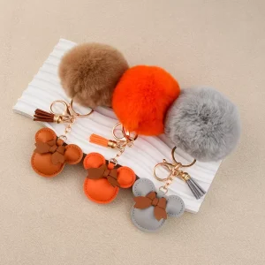 Custom Logo Keychain Soft Eco-Friendly Durable Leather Bow Knot Bag Charm for Women Fashion Accessory for Bags Cars Keys