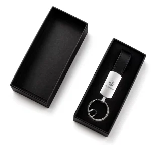 Custom Logo Leather Strap Metal Keychain With Gift Box Laser Engraved Key Ring For Corporate Business Promotional Giveaway Gifts